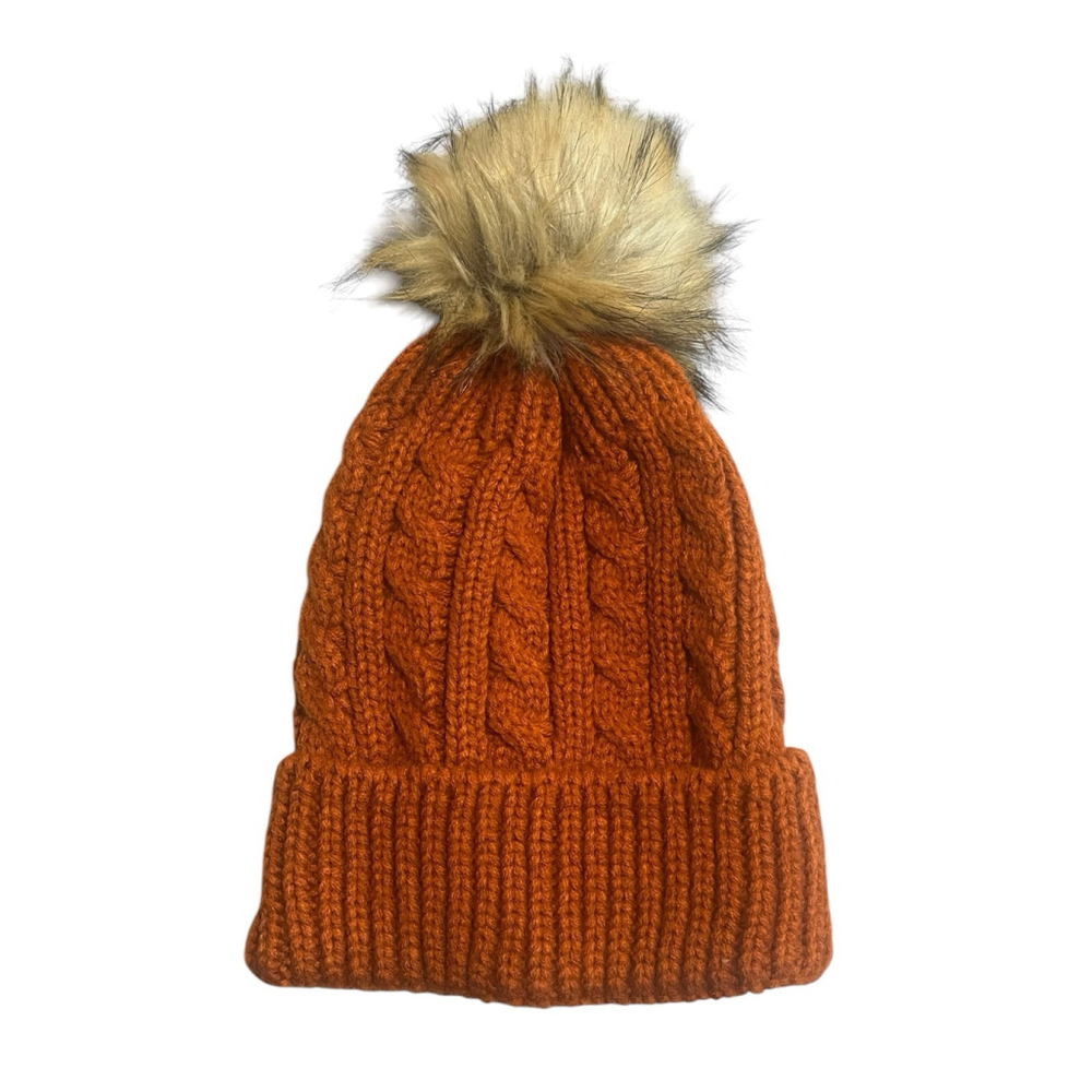Rue 21 Womens Burnt Orange Beanie Hat Cable Knit Pom